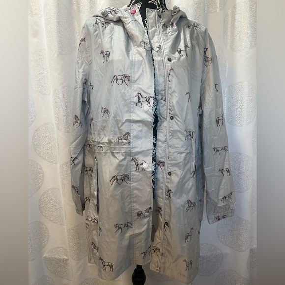 Joules Horse Print Golightly Waterproof Packable Rain  Jacket Gray Women’s 10 - Picture 4 of 15